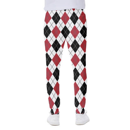 Red Black And White Argyle Pattern Print Scuba Joggers