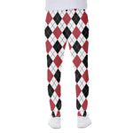 Red Black And White Argyle Pattern Print Scuba Joggers