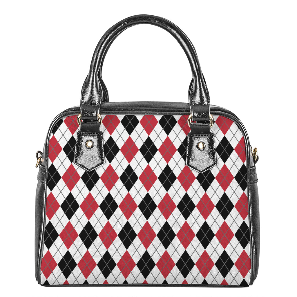 Red Black And White Argyle Pattern Print Shoulder Handbag