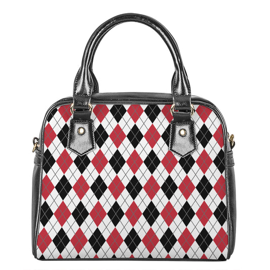 Red Black And White Argyle Pattern Print Shoulder Handbag