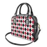 Red Black And White Argyle Pattern Print Shoulder Handbag