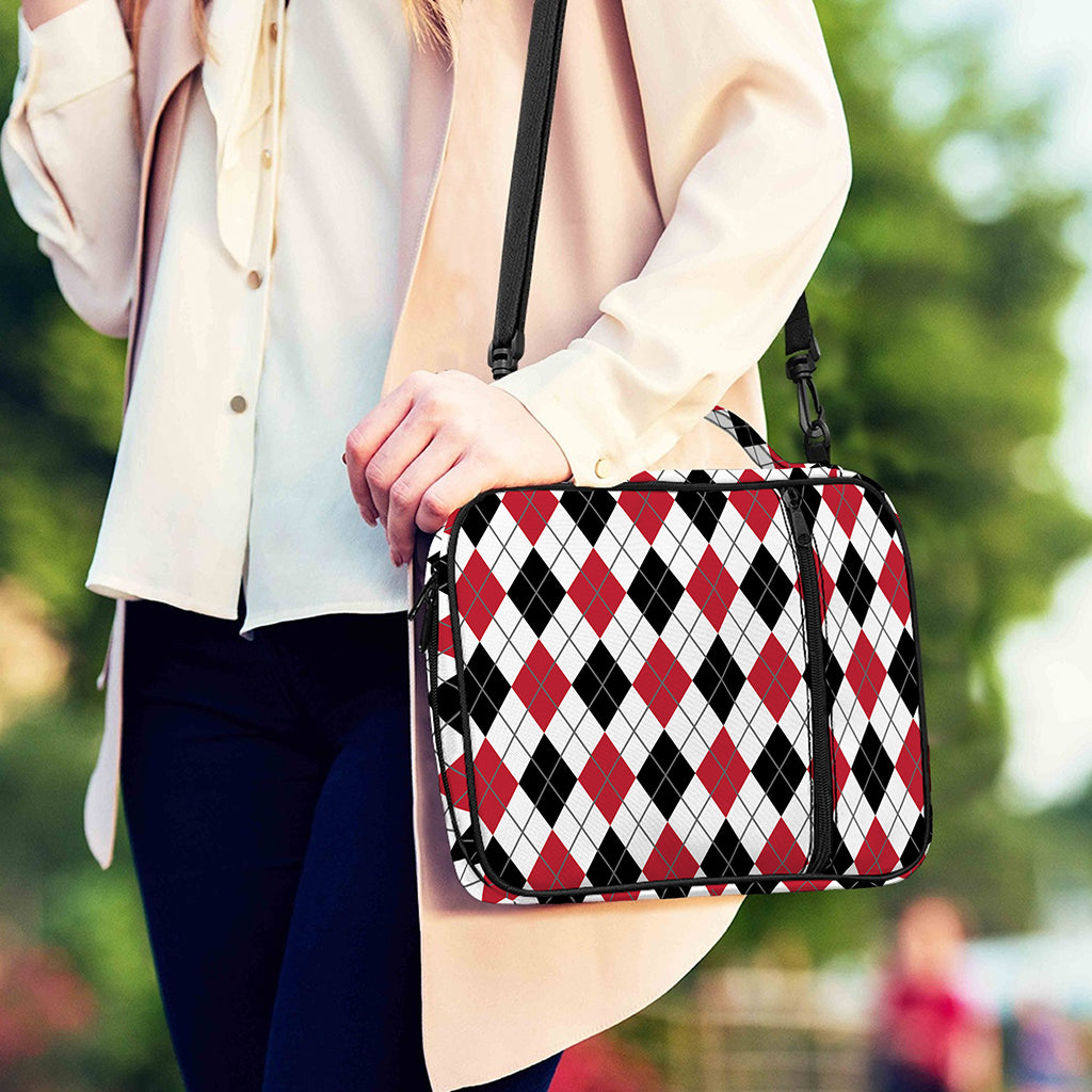 Red Black And White Argyle Pattern Print Shoulder Strap Bible Bag