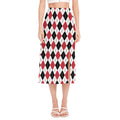 Red Black And White Argyle Pattern Print Side Slit Midi Skirt