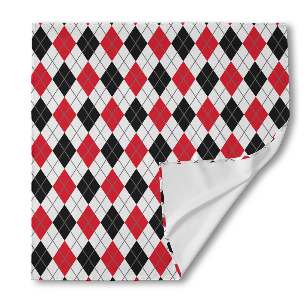 Red Black And White Argyle Pattern Print Silk Bandana