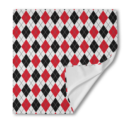 Red Black And White Argyle Pattern Print Silk Bandana