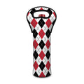 Red Black And White Argyle Pattern Print Single Neoprene Wine Tote