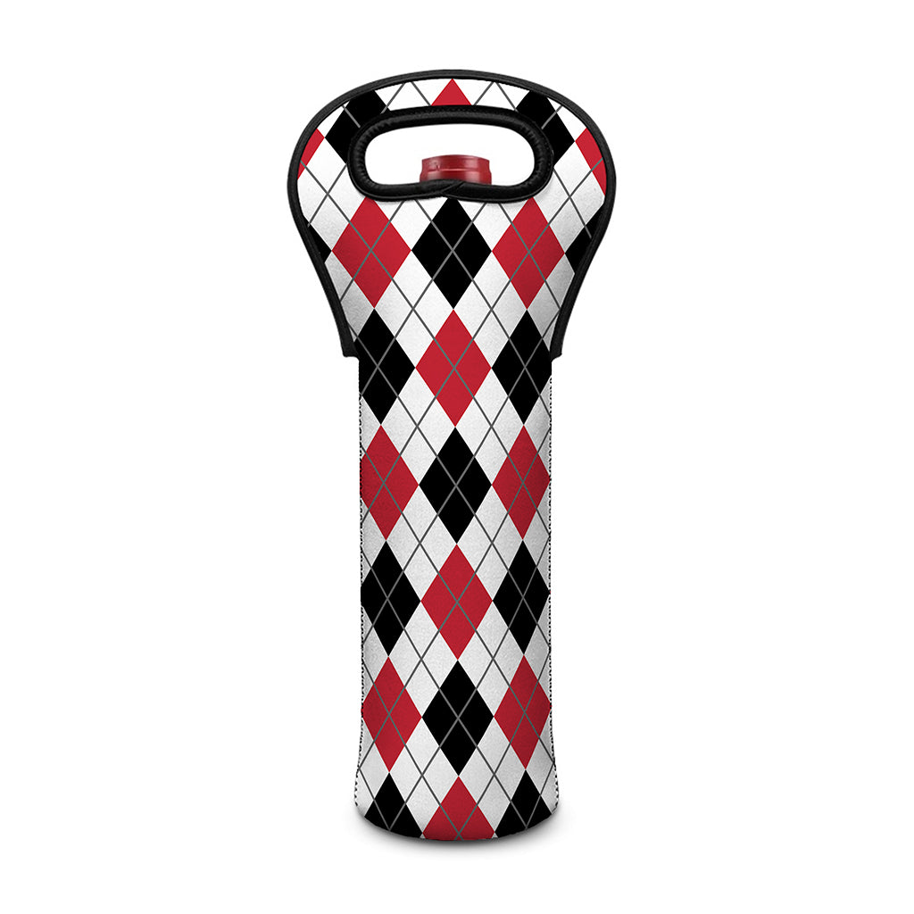 Red Black And White Argyle Pattern Print Single Neoprene Wine Tote