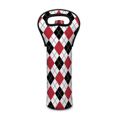 Red Black And White Argyle Pattern Print Single Neoprene Wine Tote
