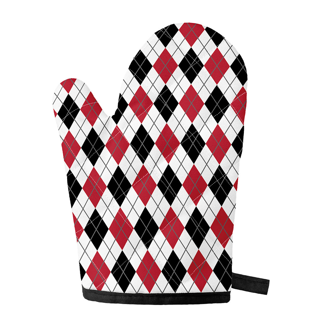Red Black And White Argyle Pattern Print Single Oven Mitt