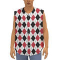 Red Black And White Argyle Pattern Print Sleeveless Baseball Jersey