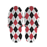 Red Black And White Argyle Pattern Print Slippers