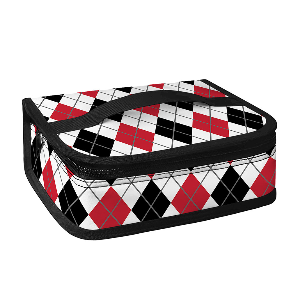 Red Black And White Argyle Pattern Print Small Lunch Bag