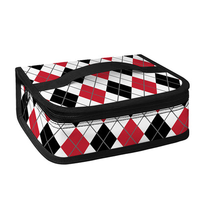 Red Black And White Argyle Pattern Print Small Lunch Bag