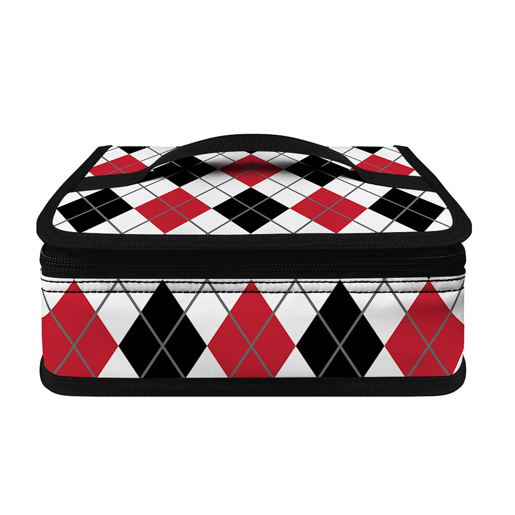 Red Black And White Argyle Pattern Print Small Lunch Bag