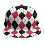 Red Black And White Argyle Pattern Print Snapback Cap