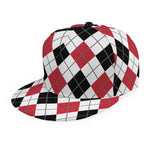 Red Black And White Argyle Pattern Print Snapback Cap