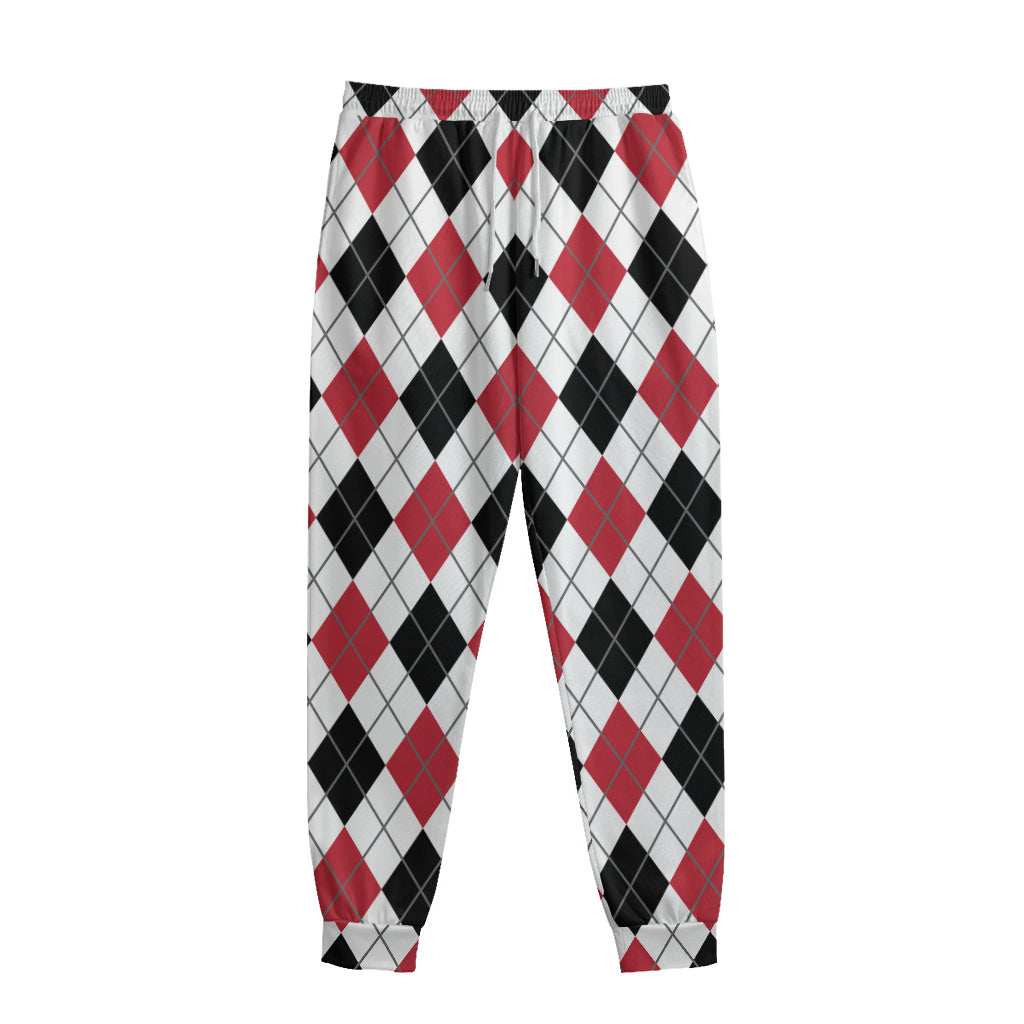 Red Black And White Argyle Pattern Print Sweatpants