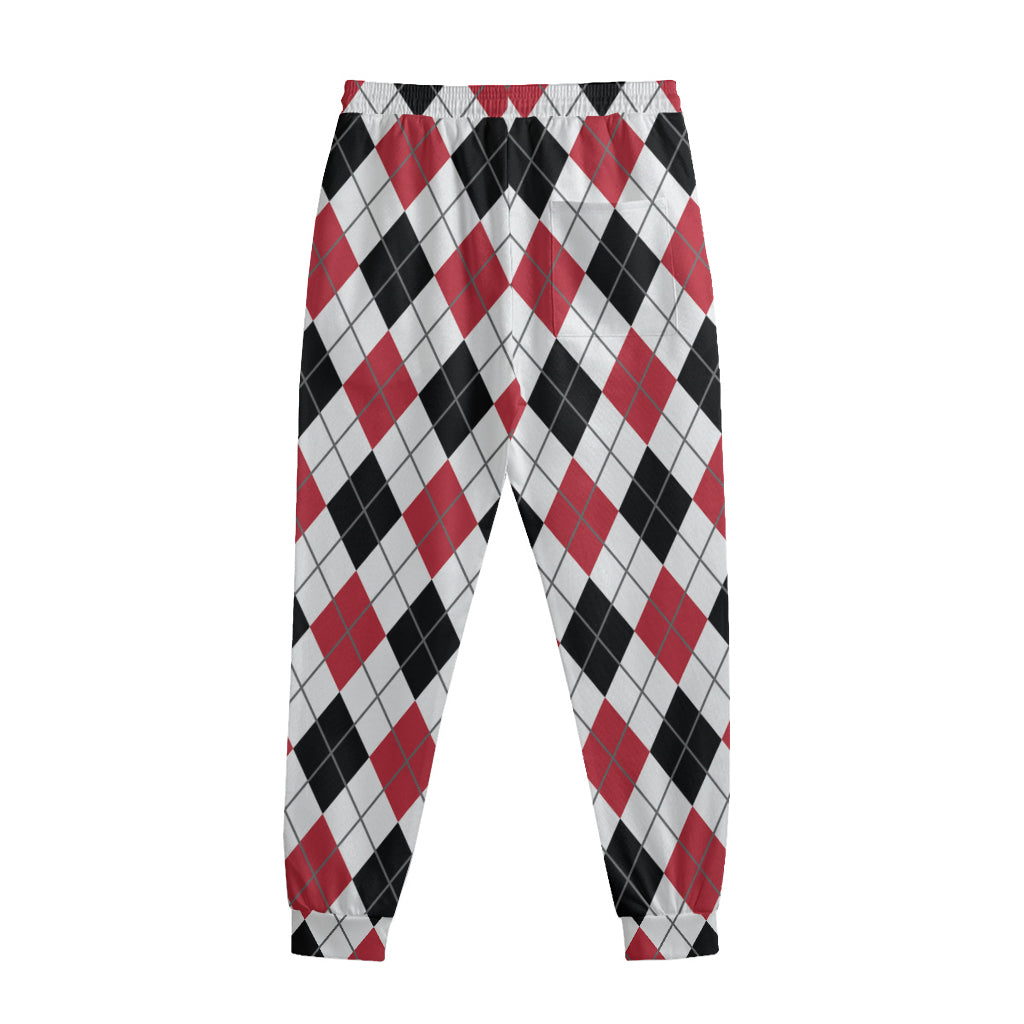 Red Black And White Argyle Pattern Print Sweatpants