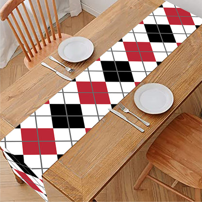 Red Black And White Argyle Pattern Print Table Runner