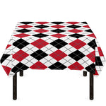 Red Black And White Argyle Pattern Print Tablecloth