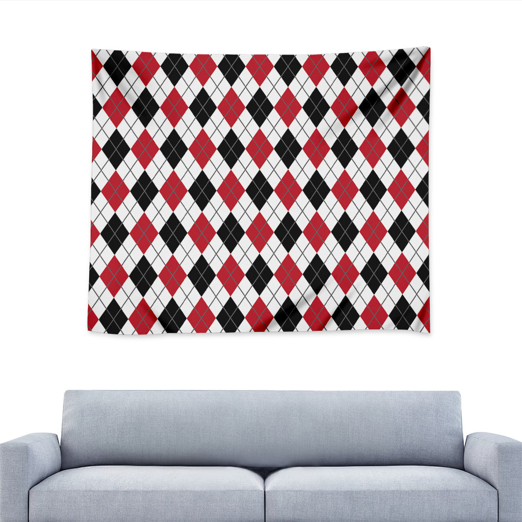Red Black And White Argyle Pattern Print Tapestry