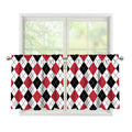 Red Black And White Argyle Pattern Print Tier Curtains