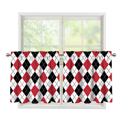 Red Black And White Argyle Pattern Print Tier Curtains