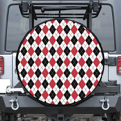 Red Black And White Argyle Pattern Print Tire Cover