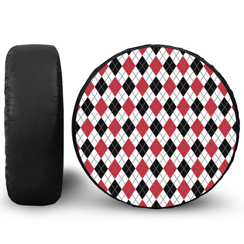 Red Black And White Argyle Pattern Print Tire Cover