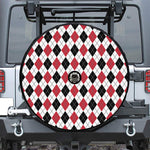 Red Black And White Argyle Pattern Print Tire Cover With Camera Hole