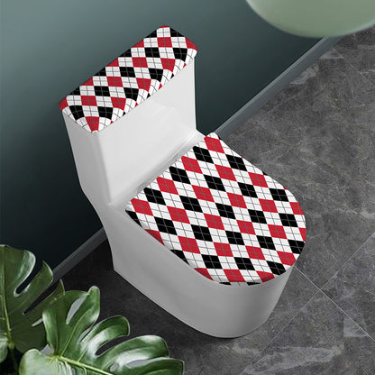 Red Black And White Argyle Pattern Print Toilet Lid And Tank Cover Set