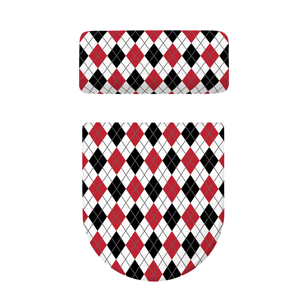 Red Black And White Argyle Pattern Print Toilet Lid And Tank Cover Set