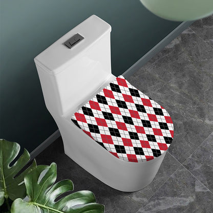 Red Black And White Argyle Pattern Print Toilet Lid Cover