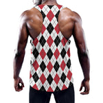 Red Black And White Argyle Pattern Print Training Tank Top