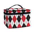 Red Black And White Argyle Pattern Print Travel Makeup Bag