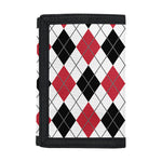 Red Black And White Argyle Pattern Print Trifold Wallet