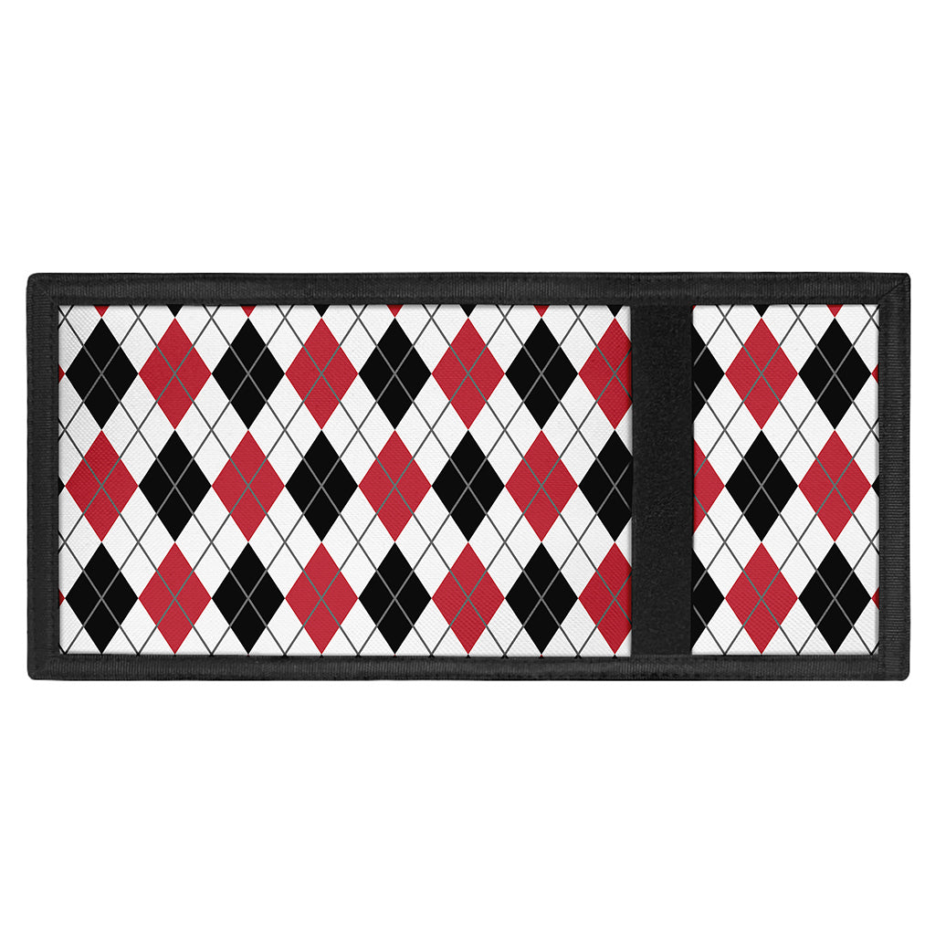 Red Black And White Argyle Pattern Print Trifold Wallet
