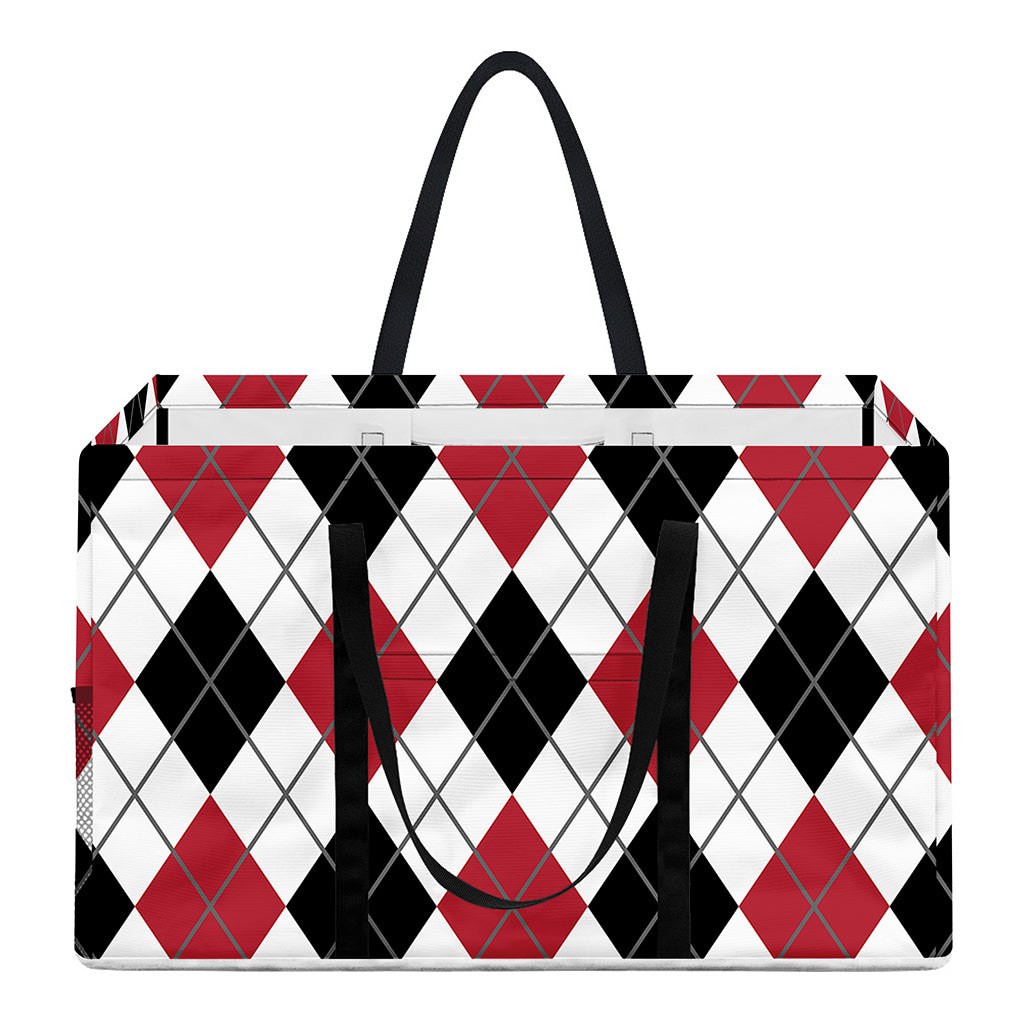 Red Black And White Argyle Pattern Print Utility Tote Bag