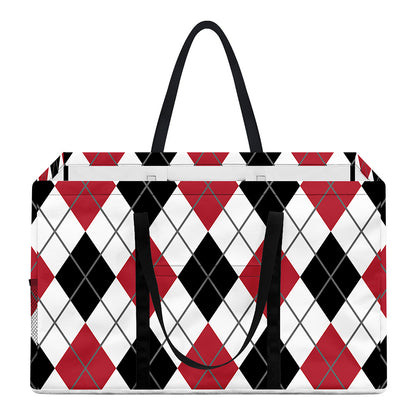 Red Black And White Argyle Pattern Print Utility Tote Bag