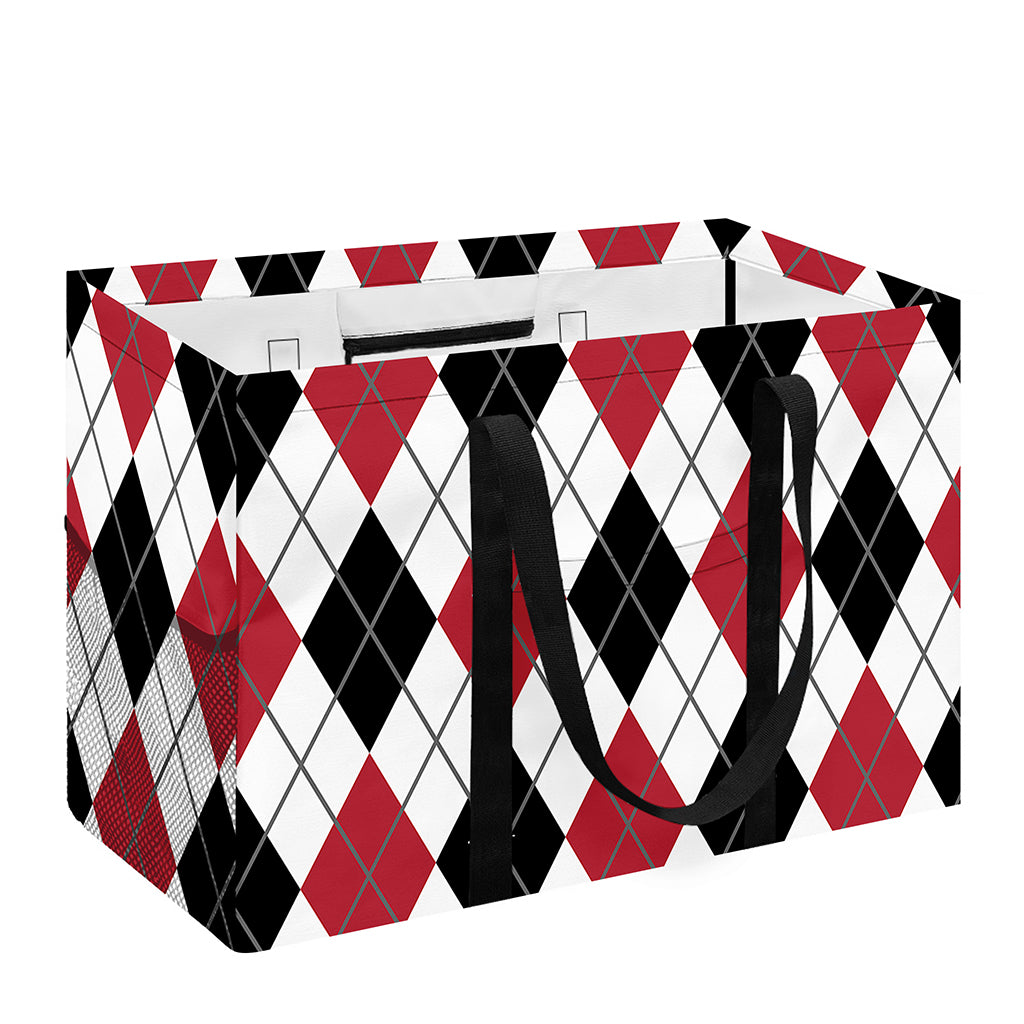 Red Black And White Argyle Pattern Print Utility Tote Bag