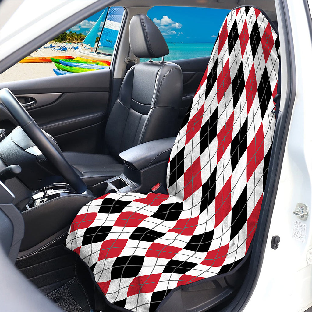Red Black And White Argyle Pattern Print Waterproof Car Seat Cover