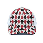 Red Black And White Argyle Pattern Print White Mesh Trucker Cap