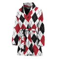 Red Black And White Argyle Pattern Print Women's Bathrobe