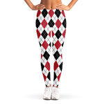 Red Black And White Argyle Pattern Print Women's Leggings