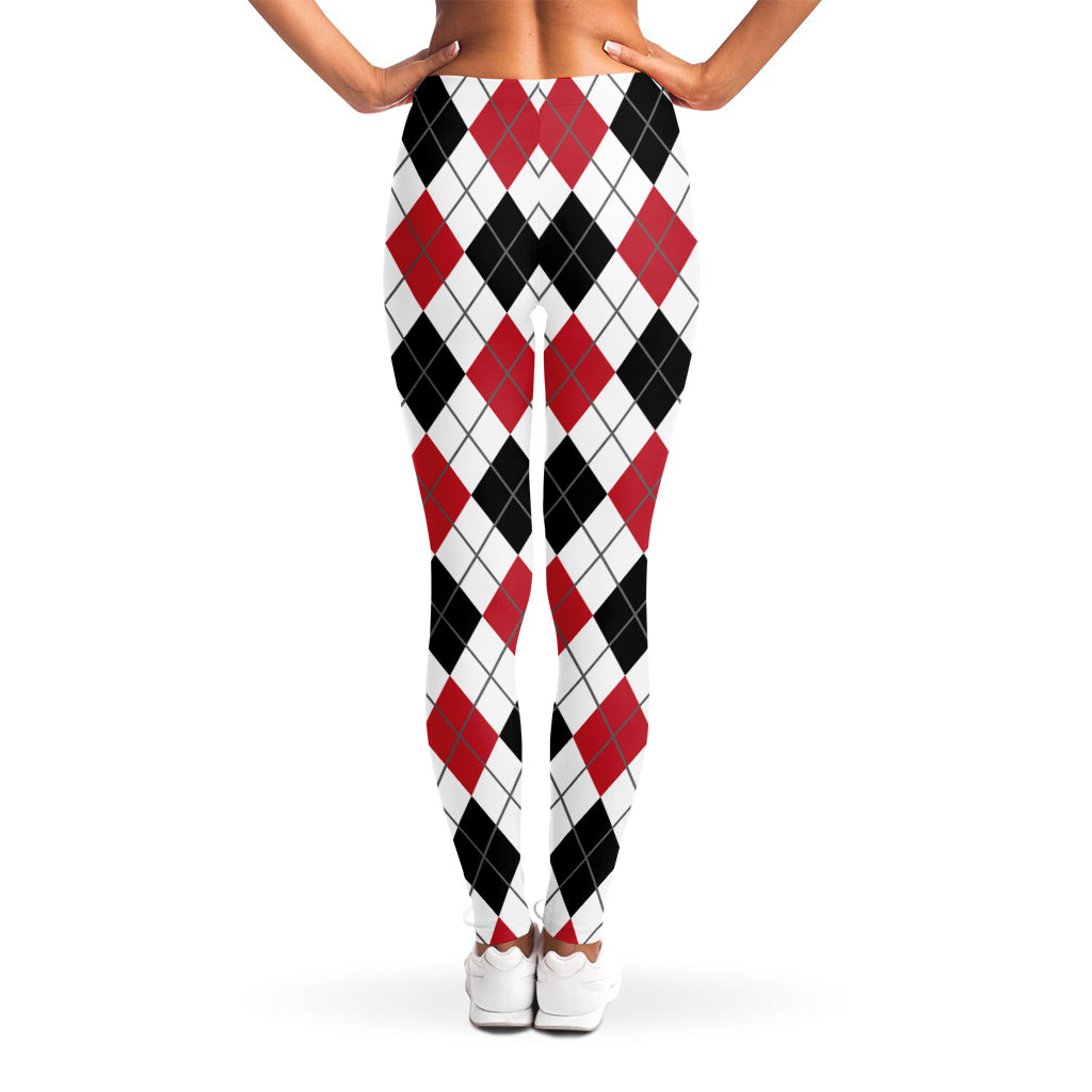 Red Black And White Argyle Pattern Print Women's Leggings