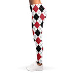 Red Black And White Argyle Pattern Print Women's Leggings