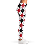 Red Black And White Argyle Pattern Print Women's Leggings