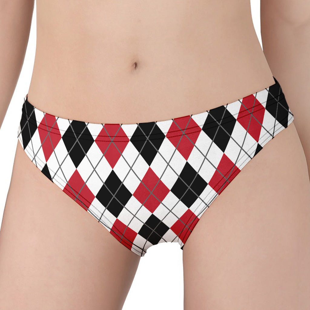 Red Black And White Argyle Pattern Print Women's Panties