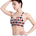 Red Black And White Argyle Pattern Print Women's Sports Bra