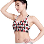 Red Black And White Argyle Pattern Print Women's Sports Bra
